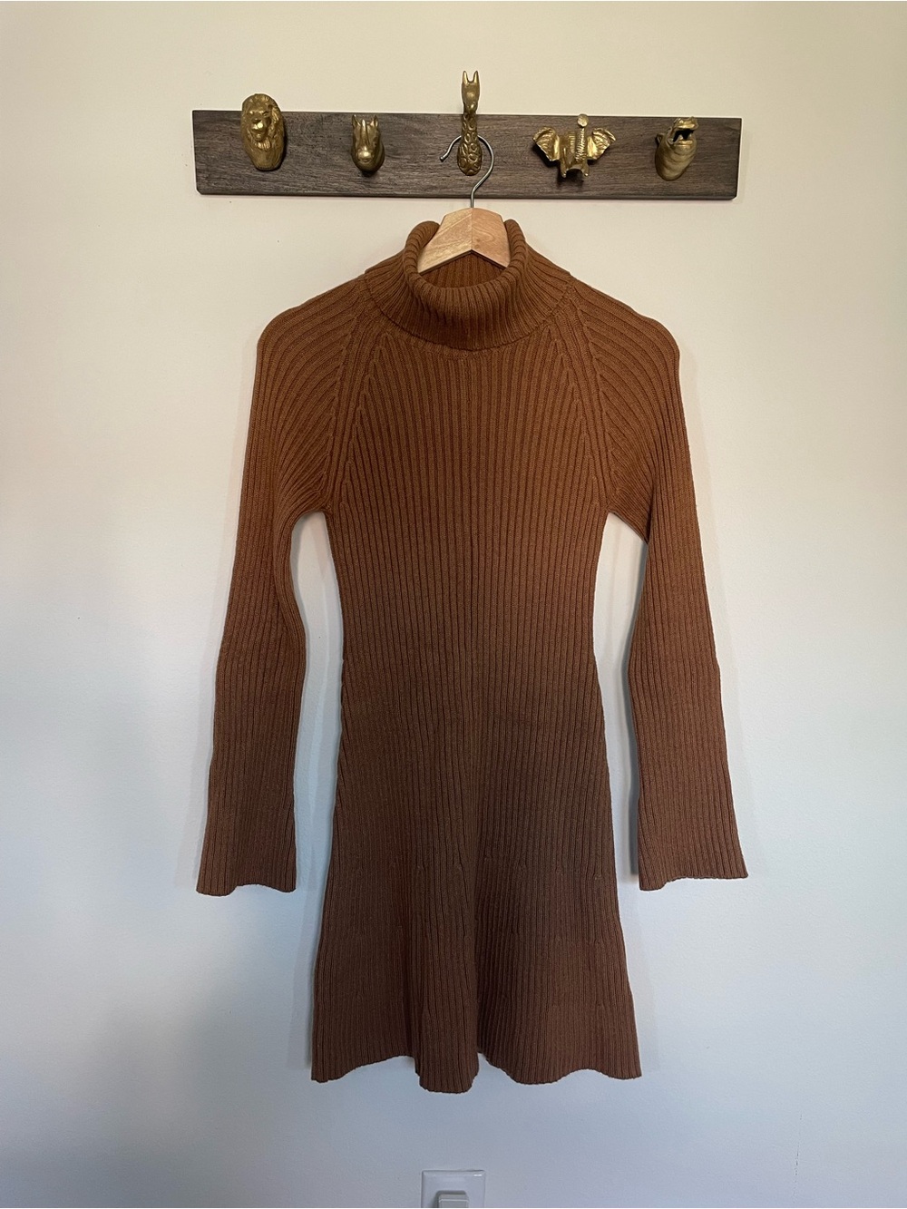 Aritzia Sunday Best Mustard Yellow/Brown Ribbed Turtleneck Mini Dress